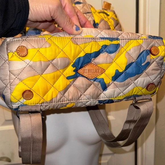 MZ Wallace Quilted Backpack - Yellow, Blue, and Tan camouflage, rare - Picture 14 of 16